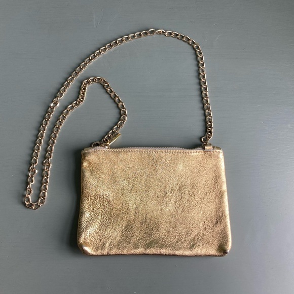 Vittorio Napoli Handbags - Vittoria Napoli Shimmery Gold Italian Leather Evening Bag